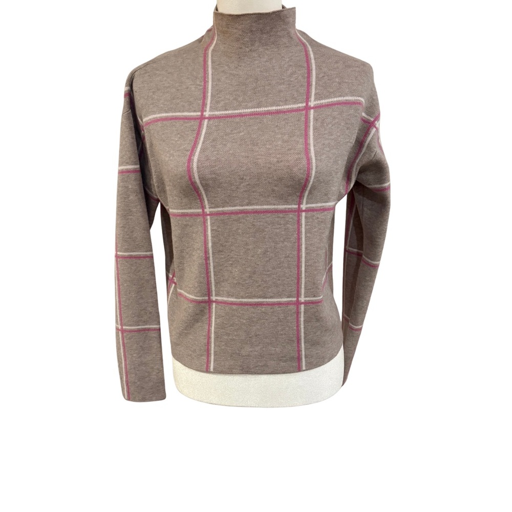 Tahari Women's Plaid Turtleneck Sweater - Brown and Pink